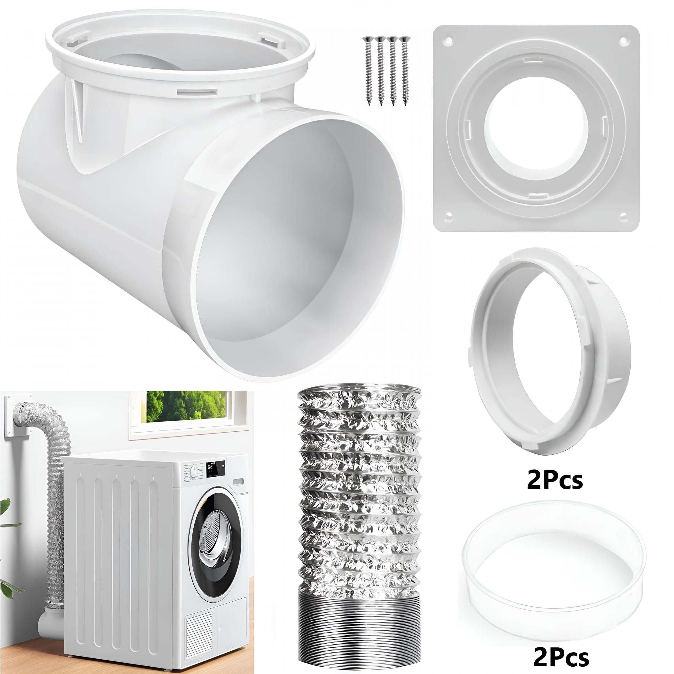 HIBIBUD 2026 New Dryer Vent Hose for Tight Space Vent Connector Set 90 Degree Dryers Elbow Hose Attachment for Laundry Room, Apartment, Basement, Small Space