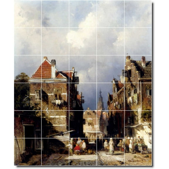 Ceramic Tile Mural-Charles Leickert City Floor Tile Mural 8. 21.25" w x 25.5" h using (30) 4.25 x 4.25 ceramic tiles