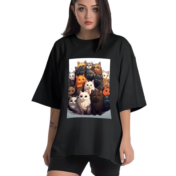 Plus Size Shirt for Women Black Tops for Women Short Sleeves Shirt for Women Cats T Shirt Crewneck Shirt for Women XS