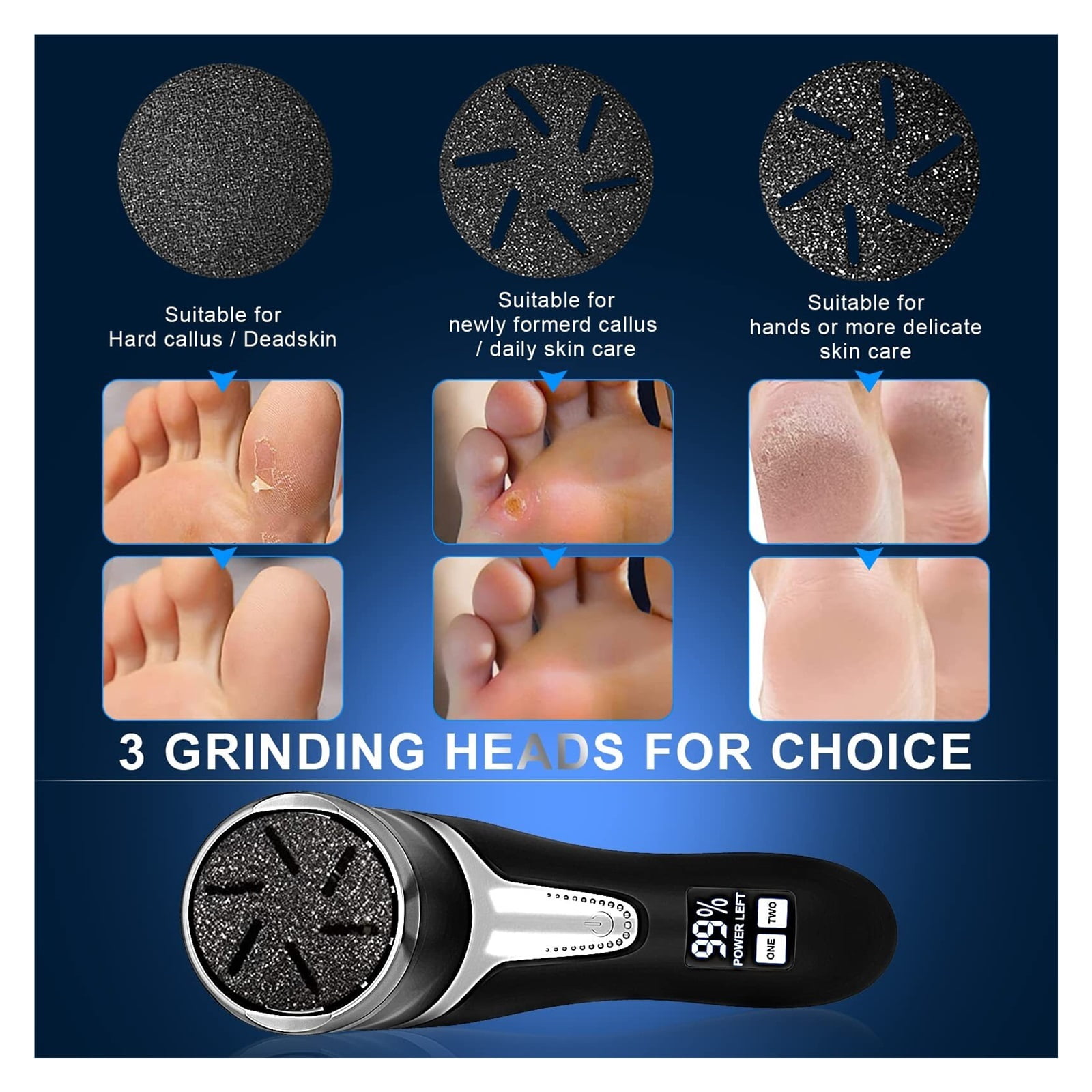 Electric Callus Remover for Feet (with Dander Vacuum), Portable Pedicure Kit Foot File Callus Remover, Rechargeable Waterproof Foot File for Foot Care Deadskin Remover with 9Head&LCD Display