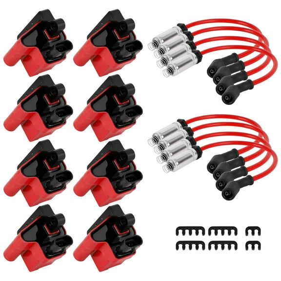 BANG4BUCK 8Pcs Ignition Coils Pack Square Type UF271 D581 8Pcs 8mm Spark Plug Wires Set High Voltage Energy For Cadillac Chevrolet GMC Part Number 12558693 12556893 3859078