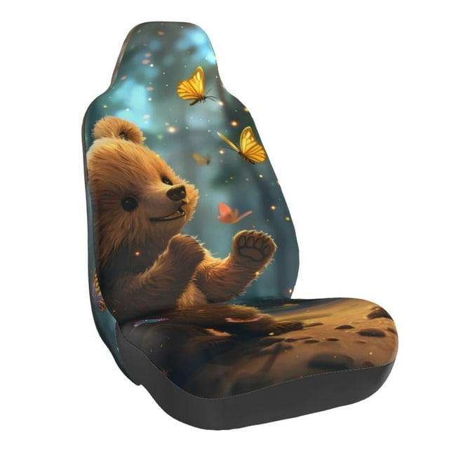 Wukai Cute Butterfly Bear Full Set Car Seat Covers with Soft Padding Universal Auto Front Seats Protector and Cushion Mat