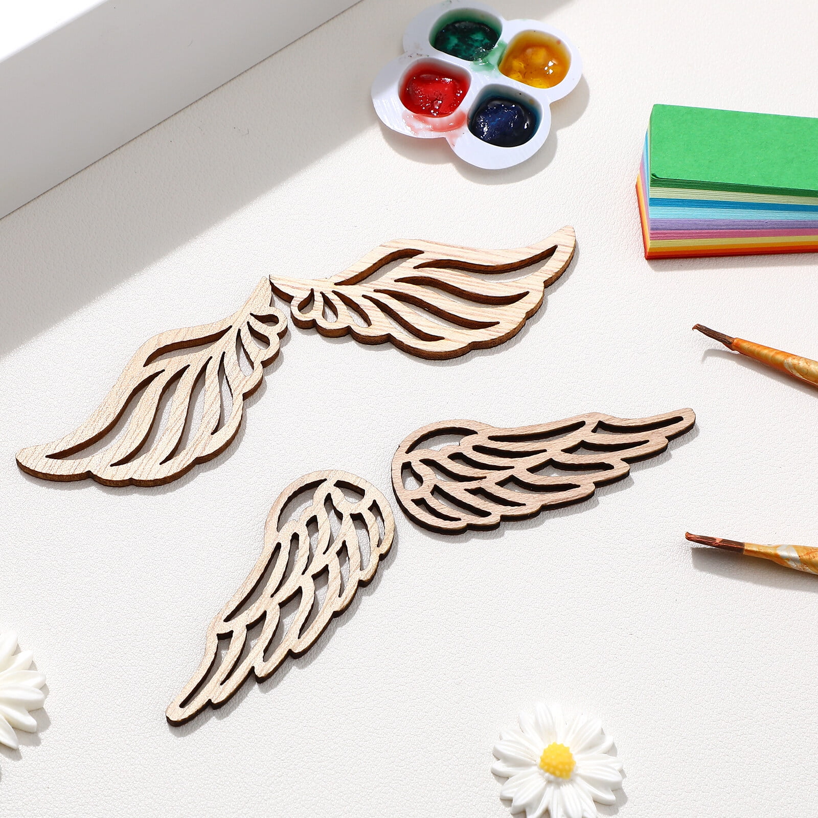 80pcs Angel Wings Wooden Patches Adorable No Hole Wood Chips