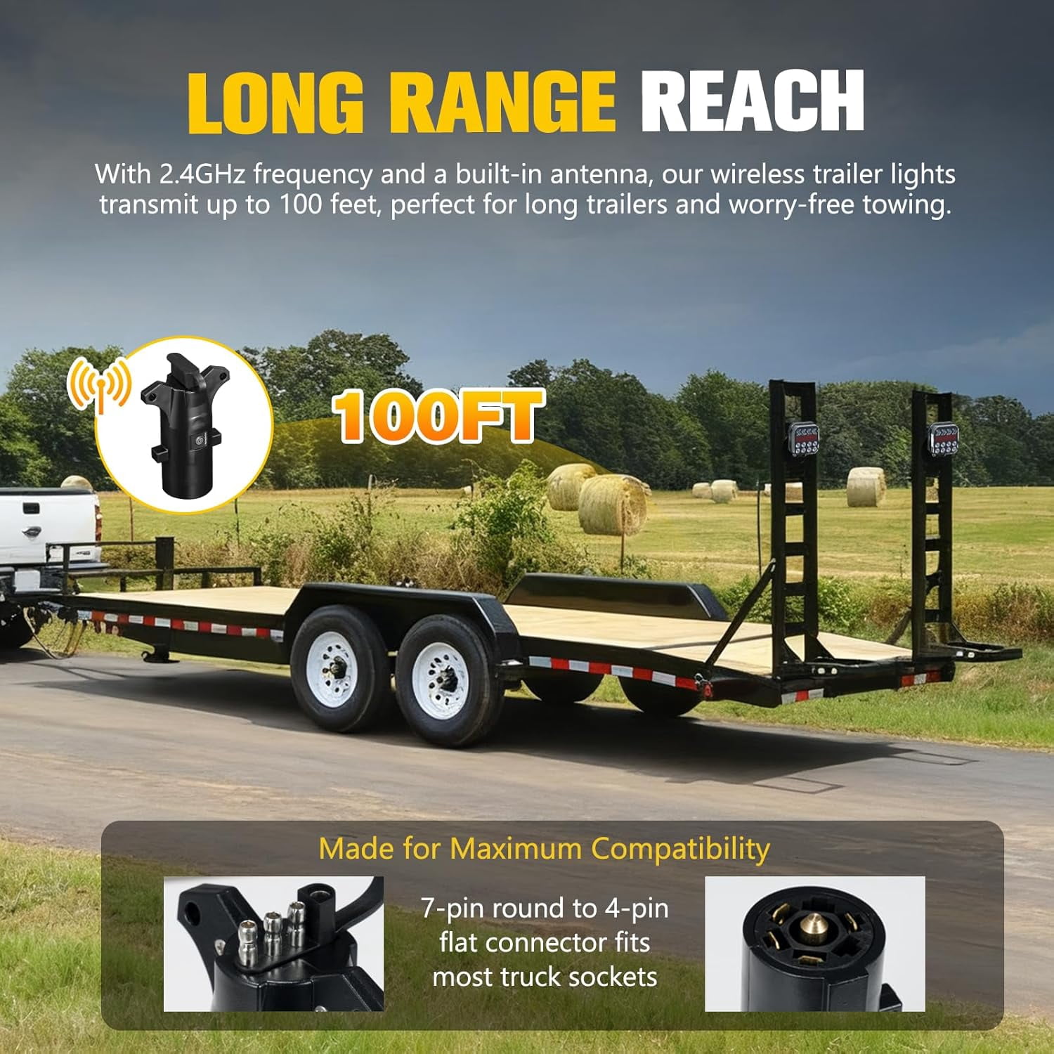 BUNKER INDUST Wireless Trailer Lights Kit, Adjustable Magnetic Towing Lights with Brake Turn Reverse Strobe Side Number Plate Light for Trucks, Boat, RV, Vehicle, Caravan
