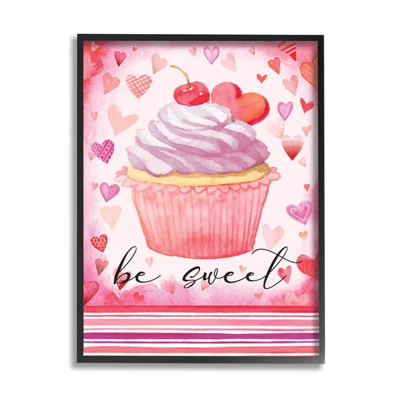 Stupell Be Sweet Romantic Hearts Cupcake Holiday Painting Black Framed Art Print Wall Art