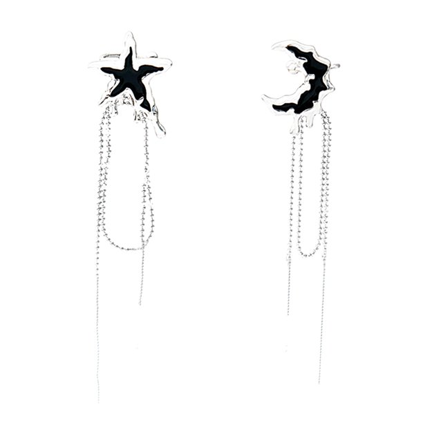 Halloween Pendientes Negro Minimalista Pendientes Asimétricos Orejas Estrella Luna de la Mujer