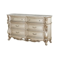 Acme Gorsedd Wooden Frame Dresser in Marble and Golden Ivory