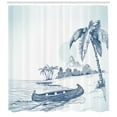 thumbnail image 3 of Vintage Boat Shower Curtain, Hand Drawn Beach with a Ship on Shore Palm Trees Volcano Mountain, Fabric Bathroom Set with Hooks, 69W X 70L Inches, Baby and Night Blue, by Ambesonne, 3 of 3