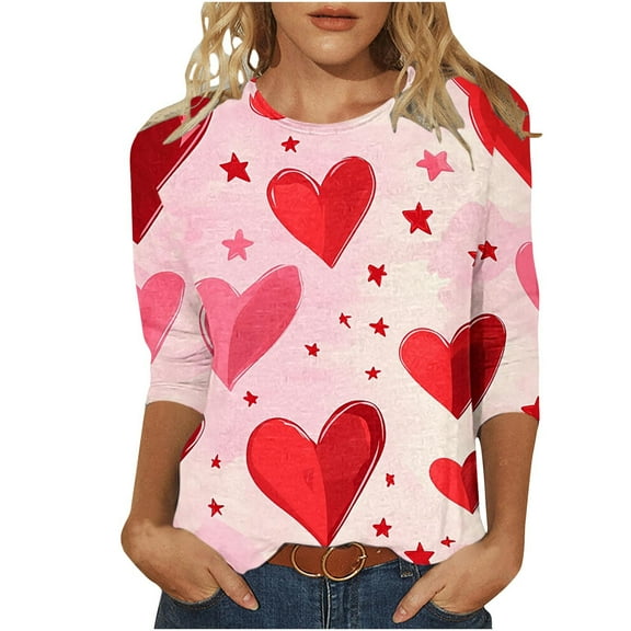 GA WEIHUA Clearance,Fashion Valentines Day Tops Shirts for Women Love Heart Print Tees Plus Size Blouse Valentine's Day Soft Outfits(Pink,M)