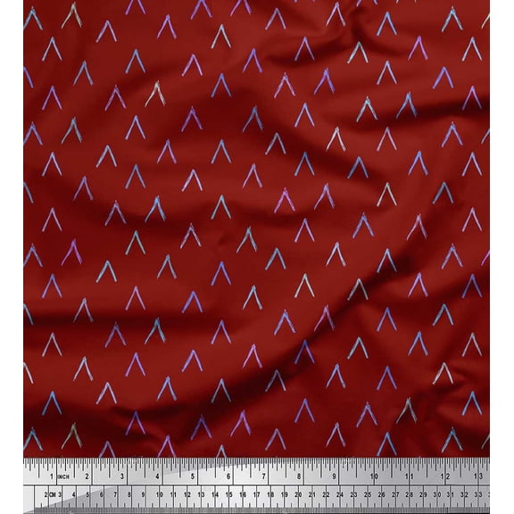 Soimoi Red Poly Georgette Fabric Alphabet Text Printed Fabric 1 Yard 42 Inch Wide