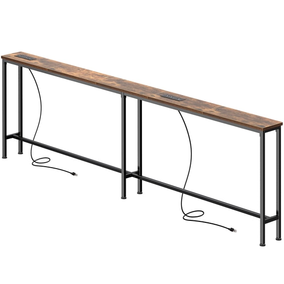 Amadwell 79" Console Table, 5.9 Inch Narrow Sofa Table, with Power Ports, Behind Couch Table for Living Room Entryway Hallway Bedroom, Small Spaces, Rustic Brown