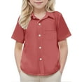 thumbnail image 7 of Cethrio Boys' Button Down Shirts, Casual Summer School Uniform Holiday Short Sleeve Shirts Watermelon Red Size 14-15T, 7 of 7