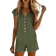 thumbnail image 4 of purcolt Women Summer Shorts Rompers Short Sleeve Button Down Romper V Neck Wide Leg Jumpsuit, 4 of 7