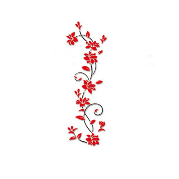9.4*31.5 inches Red Rattan Flower Removable Vinyl Wall Decor Decal Sticker, DIY 3D Crystal Wall Stickers Living Room Bedroom Wall Background Decor Decor