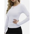 thumbnail image 3 of Womens Long Sleeve Stretch Crewneck Ribbed T-Shirt Slim Fit Casual Basic Tops, 3 of 4