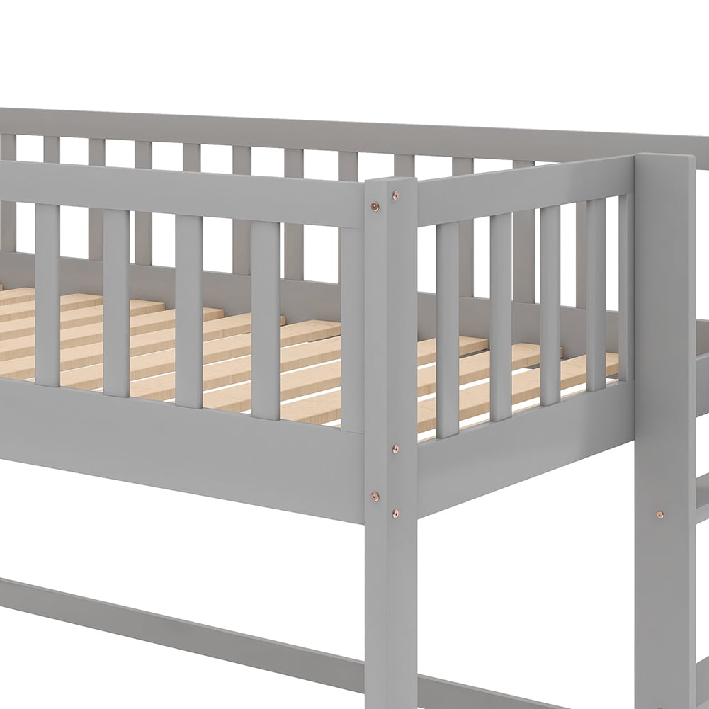 Kadyn Twin Size Low Loft Bed with Ladder and Slide, Gray