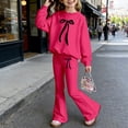 thumbnail image 3 of Shadoumai Tween Girls Clothes Long Sleeve Bow Knot Print Top + Wide Leg Pants 2 Piece Outfit Set, Size 7-16 Years, 3 of 5