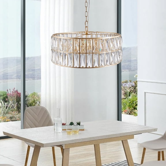 17.7” 6-Light Modern Crystal Chandeliers Gold Dinning Room Light Fixture, Round Pendant Light Kitchen Island Chandelier, Flush Mount Ceiling Light for Living Room Entryway Bedroom Foyer