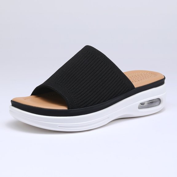 Pennysue Women's Air Cushion Knit Sandals Black Lightweight Platform Slide Sandals 8M