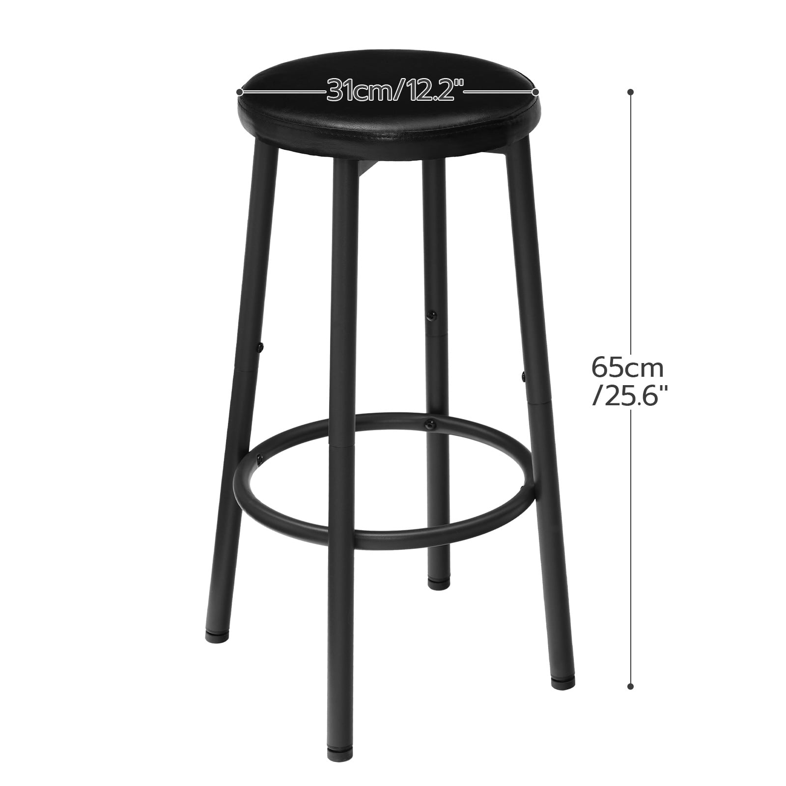 HOOBRO Round Bar Stools Set of 2, PU Upholstered Bar Stools, Bar Chairs with Footrest, Easy Assembly and Cleaning, for Kitchen, Dining Room, Cafe, Black BB30BY01