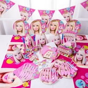 Barbie Pink Plates DOLL Party Set, Birthday Party Supply, Kids Party Set 90pcs (Color:Barbie)(Color:Dream House) Barbie Party Supplies , big pack all included