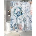 thumbnail image 3 of Split Shower Curtain for Transfer Bench, Ocean Crab Fabric Shower Curtains for Bathroom, Summer Coastal Coral Flower Shells Tub Sliding Transfer Bench Waterproof Bath Curtains 72"x96", 3 of 9