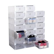 CAIDI 10/20/24Pack Foldable Clear Drawer Type Plastic Shoes Boxes Container Stackable Transparent Shoe Storage Box(20Pcs)