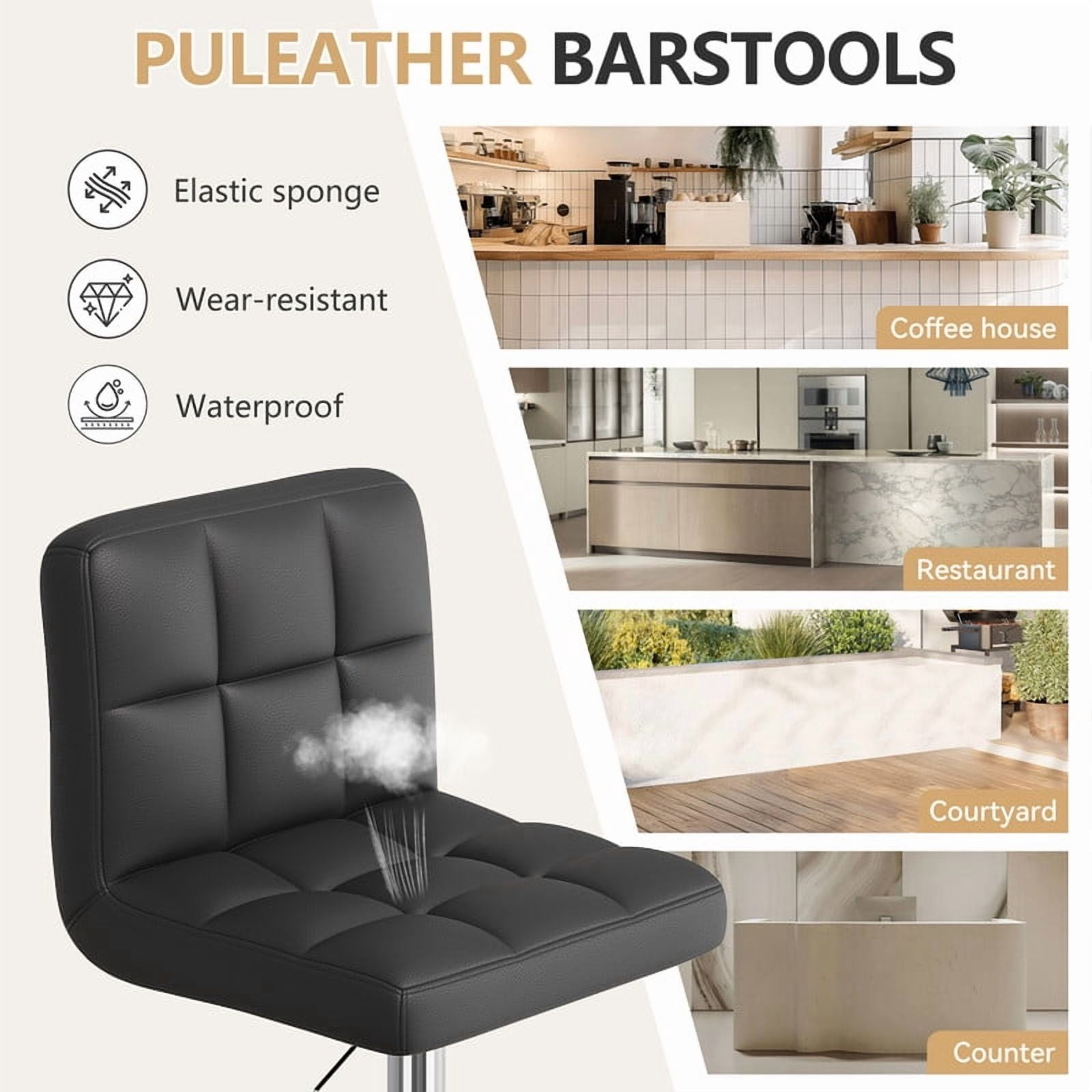 Daluvenix Swivel Bar stools set of 2 Modern PU Leather Barstools with Midback, Adjustable Counter Height Bar Chairs for Kitchen Island, Black