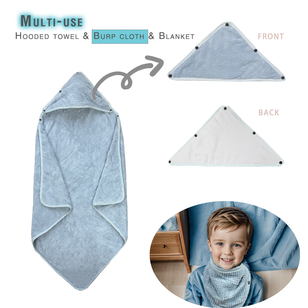 3 in 1 Baby hooded towel, removable hood, Children's Bath Towel Gray and blue 2 pack