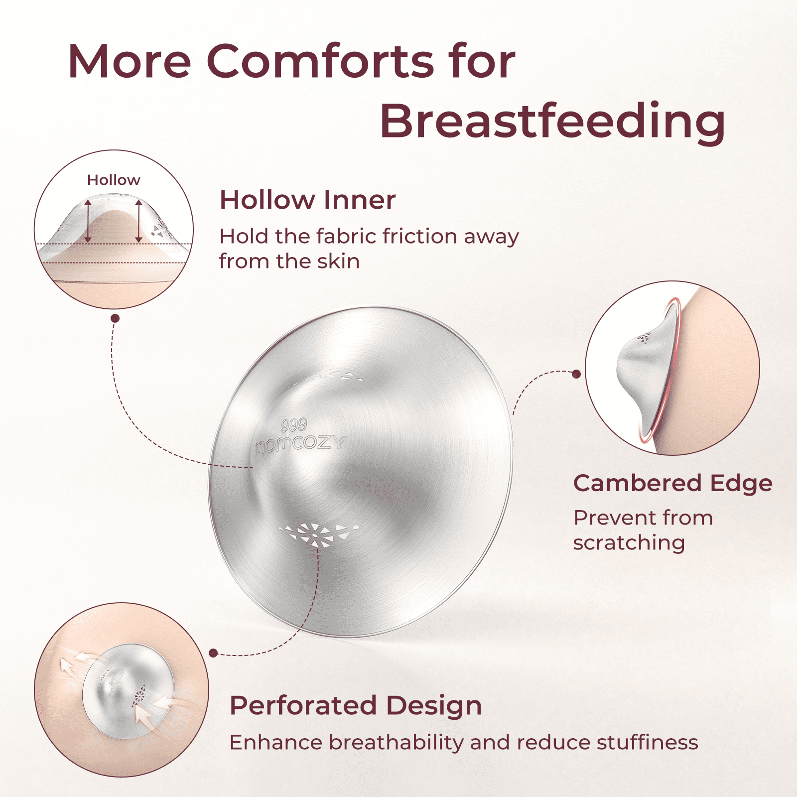 Momcozy 999 Silver Perforated Nursing Cups for Breastfeeding Essential, XL Size