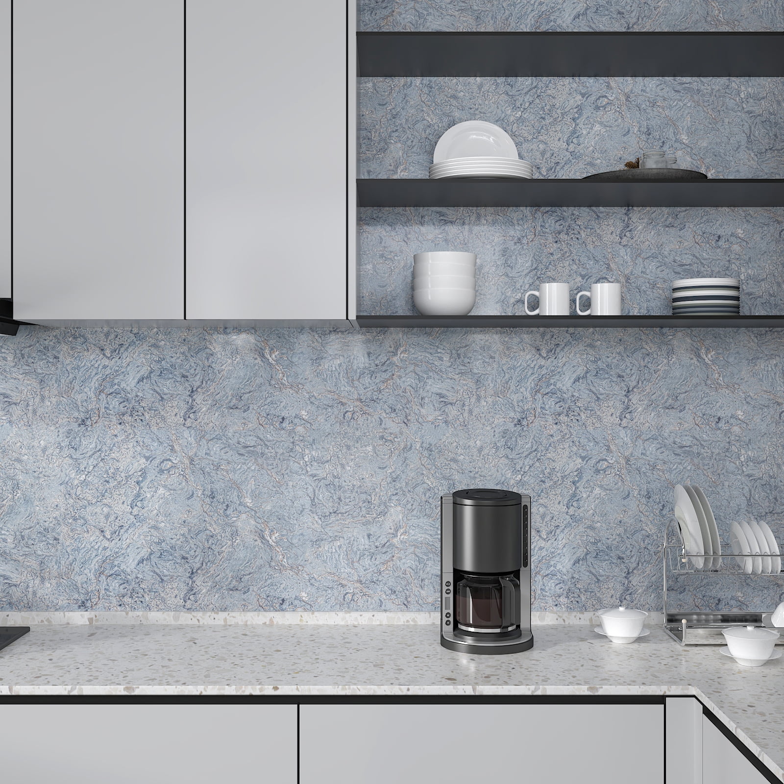 CHIHUT Blue Marble Contact Paper for Countertop Waterproof Peel and Stick Marble Wallpaper for Kitchen Self Adhesive Removable Paper Wall Paper Vinyl Wrap for Cabinets Bachsplash 17.7”x236”