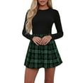 thumbnail image 2 of RUTAYY Women's Skirt Plaid Pleated Cinching Design Elastic Waist Comfortable Breathable Casual Daily Wear Chic Elegant Mini Skirt, 2 of 8