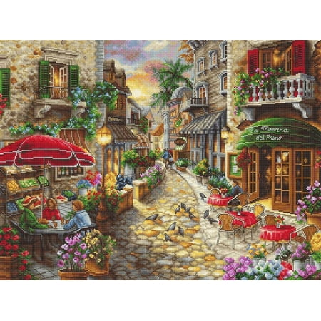 UPC: 4840746065293 | Counted Cross Stitch Kit Early Evening In Avola L8021 Needlework City Street By LetiStitch Brown Canvas Cotton