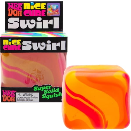 Schylling NeeDoh Nice Cube Swirl - Sensory Toy with a Super Solid Squish - Unique Swirling Color Blend - Ages 3 and Up - Orange; One Cube Per Pack