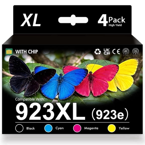 923 923XL Ink Cartridges with Chip Compatible for HP923e 923XL Ink Combo Pack for OfficeJet Pro 8130 8135 8120 8122 8124 8125 8132 8134 8135 8138 8139 Printer (4 Pack, B/C/M/Y)