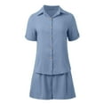 thumbnail image 6 of MNCEKFOD Women's Bermuda Shorts 2Pcs Casual Short Sets Short Sleeve Button Down Lapel Shirt with Lounge Short Pants Blue L, 6 of 7