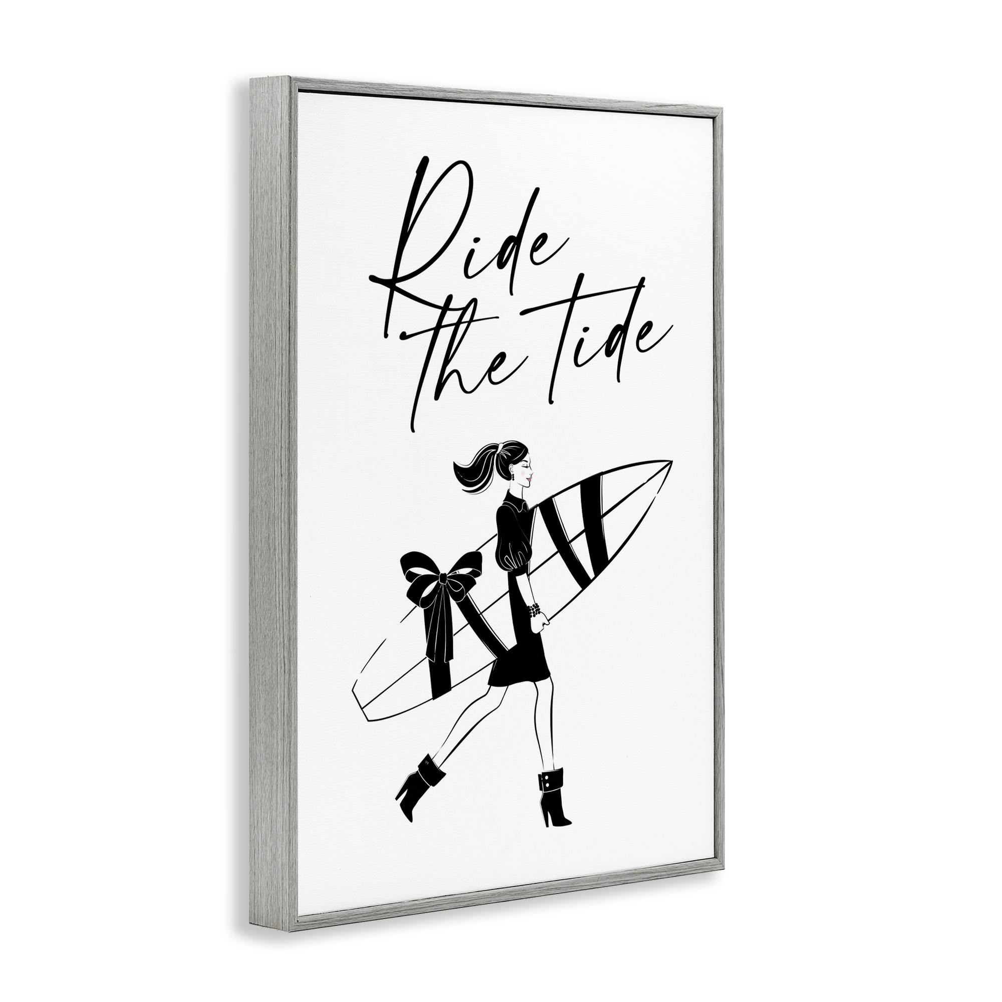 Stupell Industries Ride The Tide Surfer Novelty Painting Gray Framed Art Print Wall Art, 20 x 30