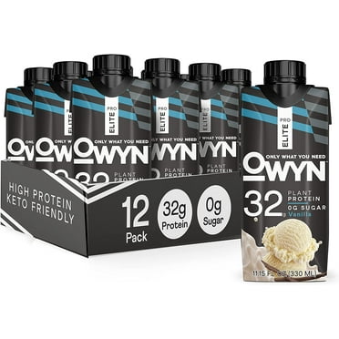 OWYN Pro Elite Plant Based Protein Nutrition Drink Shake, Vanilla, 32g Protein, 11.15 oz, 12 Pack