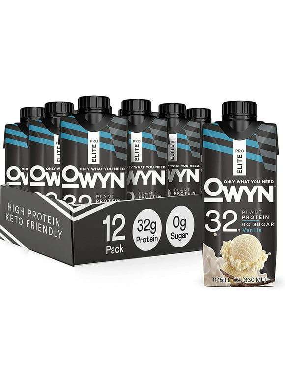 OWYN Pro Elite Plant Based Protein Nutrition Drink Shake, Vanilla, 32g Protein, 11.15 oz, 12 Pack