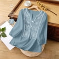 thumbnail image 2 of Outfmvch Womens Gauze Shirts 3/4 Sleeve Button Down Shirts Gauze Shirts Boho Retro Embroidered Tops Cotton Linen Shirts Travel Vacation Tops Long Sleeve Textured Collared Half Sleeve A9 Light Blue S, 2 of 9