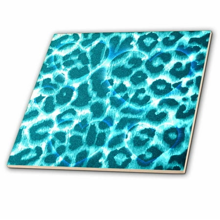 Leopard Tile - 3dRose Hearts Turquoise Leopard Print Fashion - Ceramic Tile, 4-inch