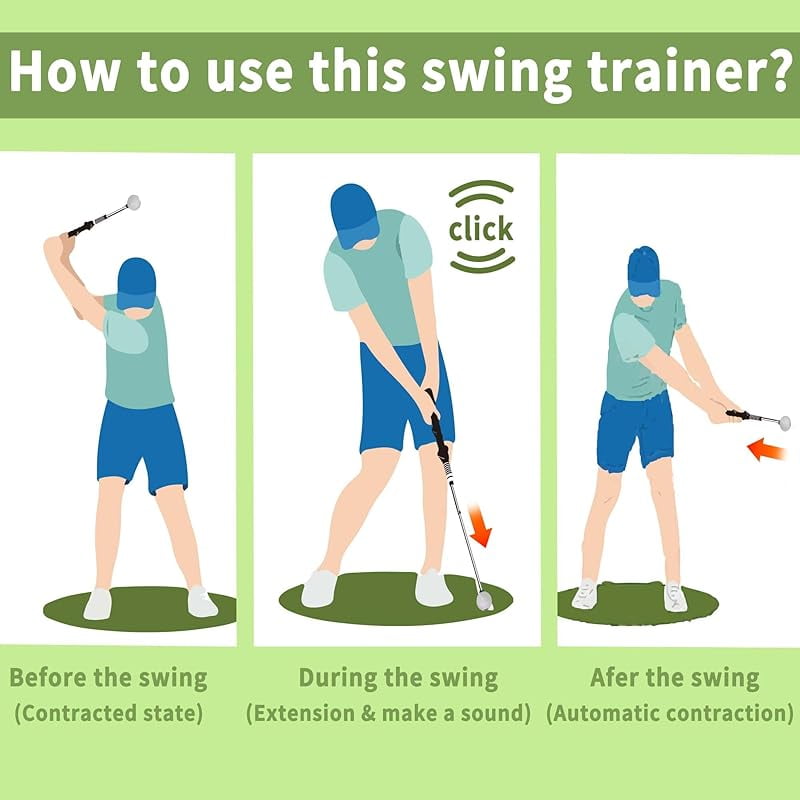 WAAYEE Retractable Golf Swing and Grip Trainer, Right-Handed, for Indoor Practice, Warm-Up, Tempo and Hitting Strength Training
