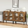 thumbnail image 3 of Mid-Century Modern Sideboard Buffet Cabinet – Rustic Brown Storage Console with Changhong Glass, Adjustable Shelves, Rattan Doors – Hallway, Dining Room Accent – Vintage Color, Changhong Glass, 3 of 8