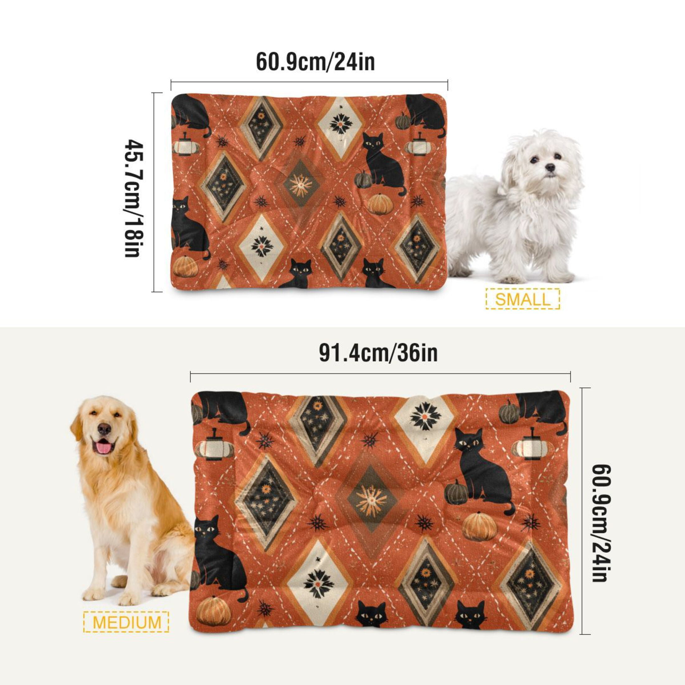Cozy Mat Pet Bed Indoor Outdoor Warm Soft For Cat Dog Puppy(S/M) Pumpkins Black Cat