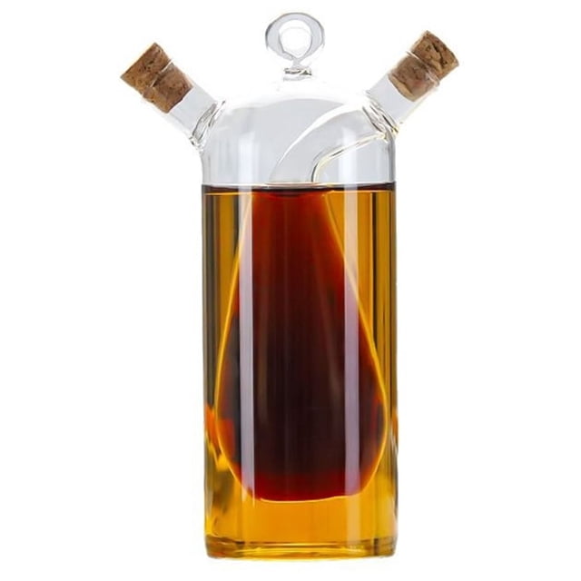 Botella dispensadora de aceite y vinagre 2 en 1 con tapón de corcho, recipientes de vidrio transparente, vinagreras