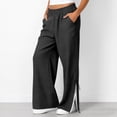 thumbnail image 2 of Curuila Womens Pants With Pocket Wide Leg Fashionable Elastic Waist Solid Color Loose Fit Long Trousers Black Size 2Xl, 2 of 8