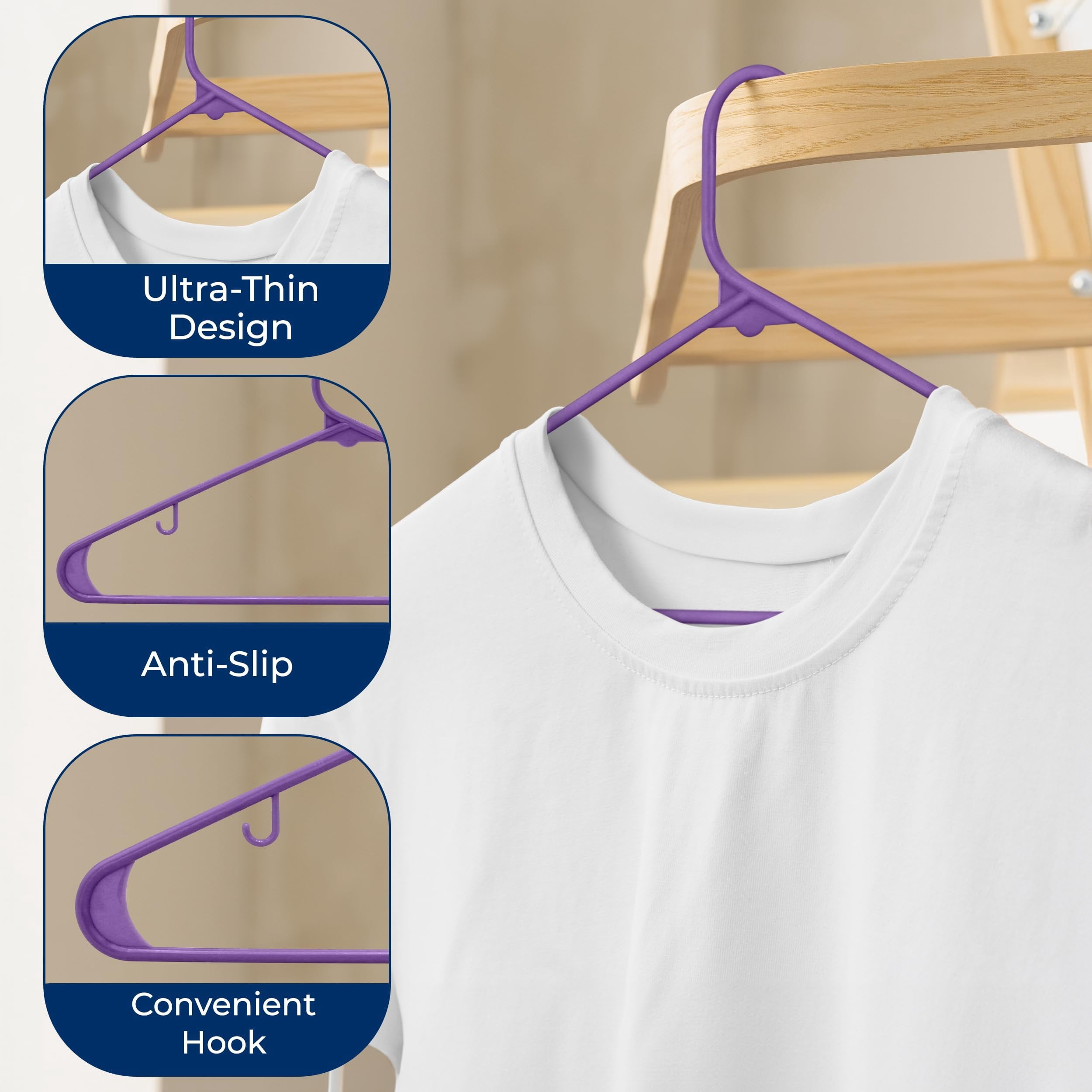 SereneLife 200 Pack Plastic Hangers, Non-Slip, Space-Saving Closet Organizers, Durable and Strong for Shirts, Sweaters, Hoodies, Kids Clothes & Dresses, Ultra-Thin, Lightweight