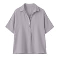 thumbnail image 6 of Cotton Linen Tops for Women Short Sleeve Collared Blouses Shirt Loose Fit 1/2 Button Summer Vacation Travel Daily Wear, M, 6 of 7