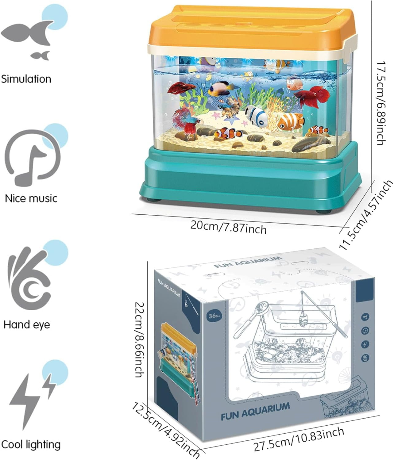 Fish Tank Play Set,Aquarium toys for kids,Magnetic Realistic Interactive Feeding Toy Fish Tank,Artificial Mini Aquarium,Toy with USB Light & Music,Gift For Children