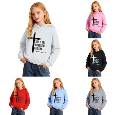 Byoo Toddler Girl s Cross Verse Hoodie Long Sleeve Pullover Hooded Sweatshirt Casual Daily Hooded Sweatshirts White
